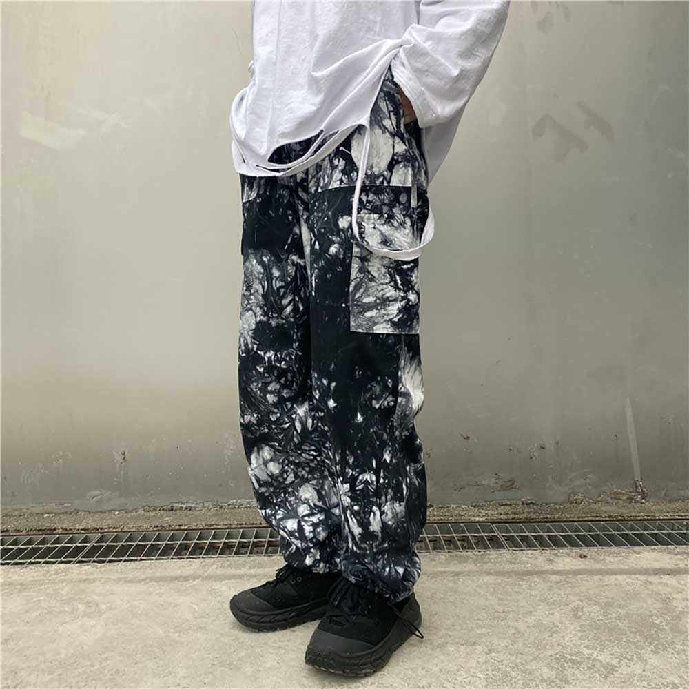 

2021 New Tie-dye Gradient Camouflage Male Overalls Casual Cargo Tend to Hiphop Hare Army Loose Baggy Pants Straight Lon0, Blue camo