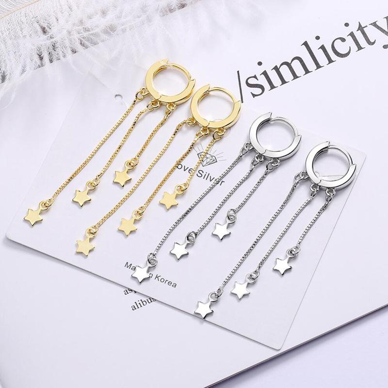

Hoop & Huggie Latest 925 Sterling Silver Earrings For Women Jewelry Fashion Long Tassel Star Earring Female Valentine's Day Accessories KOFS