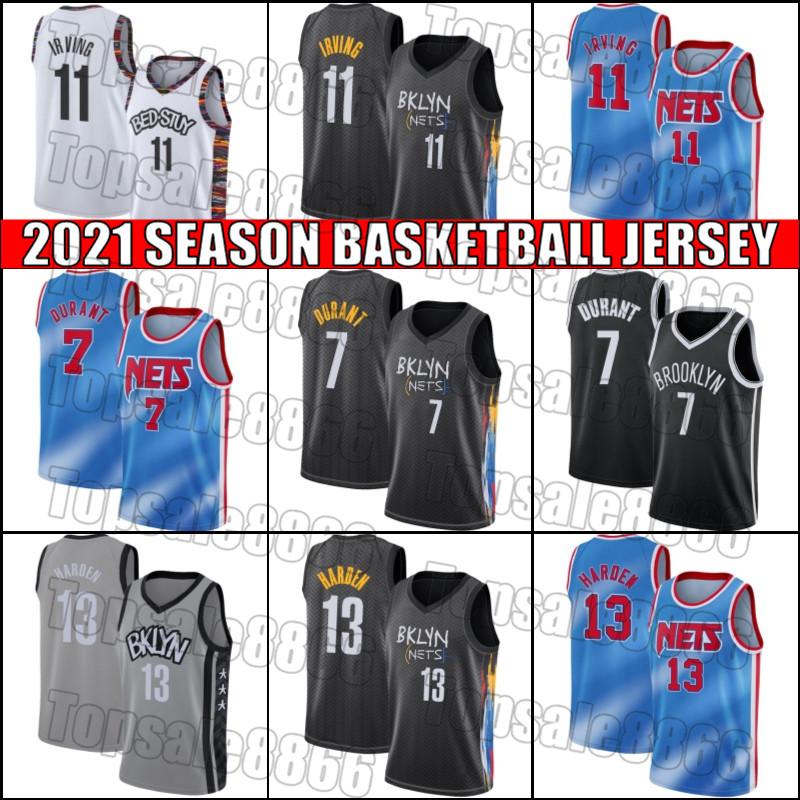 

Brooklyn Nets Jersey Kevin 7 Durant Kyrie 11 Basketball Irving Jerseys James 13 Harden Jersey 2021 City Blue Black ZXCV651, Black;red