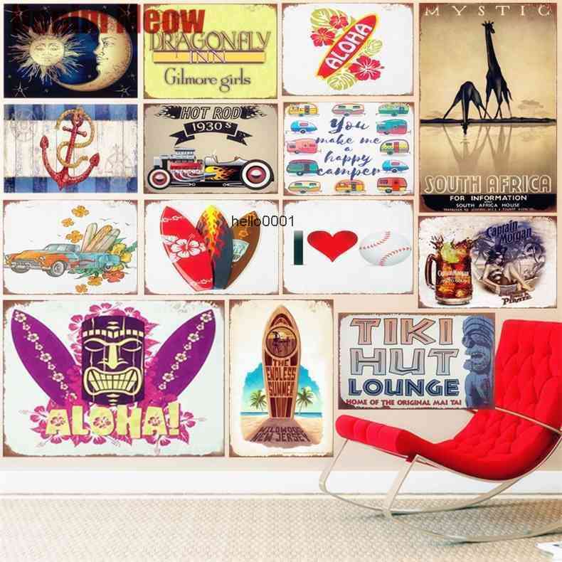 

Tiki Hut Lounge Plaque Vintage Tin Signs Home Bar Garage Decorative Metal Plates Aloha Wall Stickers Art Poster N217