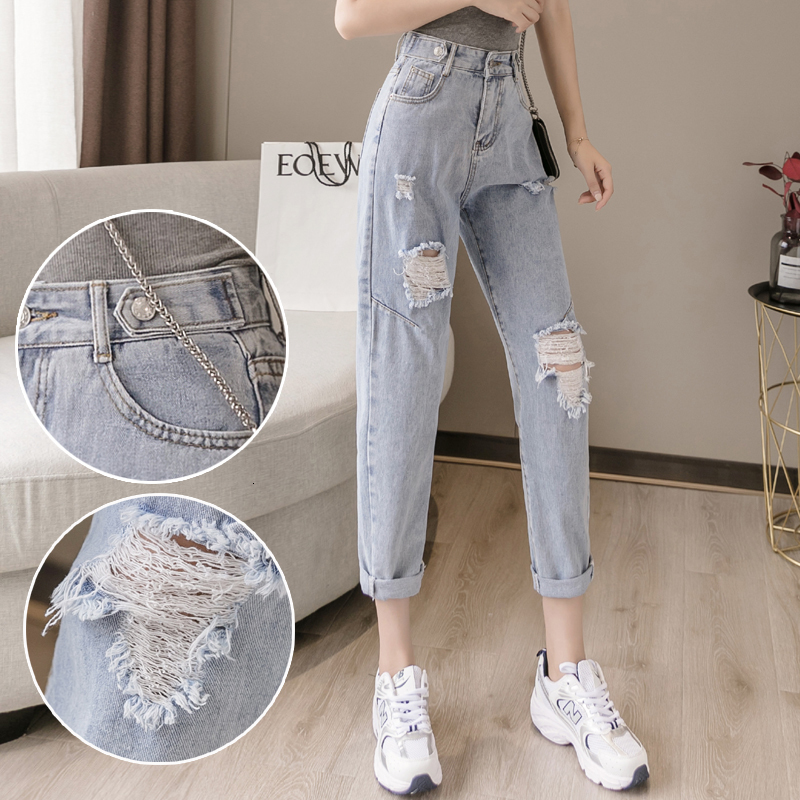 

2021 New Woman Jeans Clothes High Waisted Ripped Summer Streetwear Baggy Wide Leg Vintage Fashion Blue Harajuku Straight Pants 6oyh
