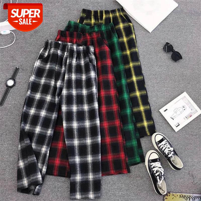 

Harajuku Streetwear Plaid Pants Women High Waist Summer Loose Wide Leg Pants korean Hip Hop pants trousers women pantalon mujer #9a3J, Black;white
