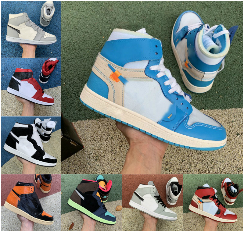 

New 1 high OG basketball shoes 1s mid chicago royal toe black metallic gold pine green black UNC Patent men women Sneakers trainers, A-j10031