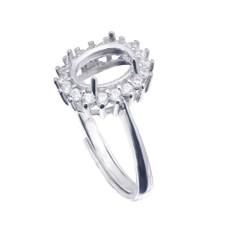 

Adjustable Semi Mount Ring Settings For Oval Stone With Side CZ Blank Base Solid 925 Sterling Silver Women Jewelry Bride Bridesmaid Wedding Gifts