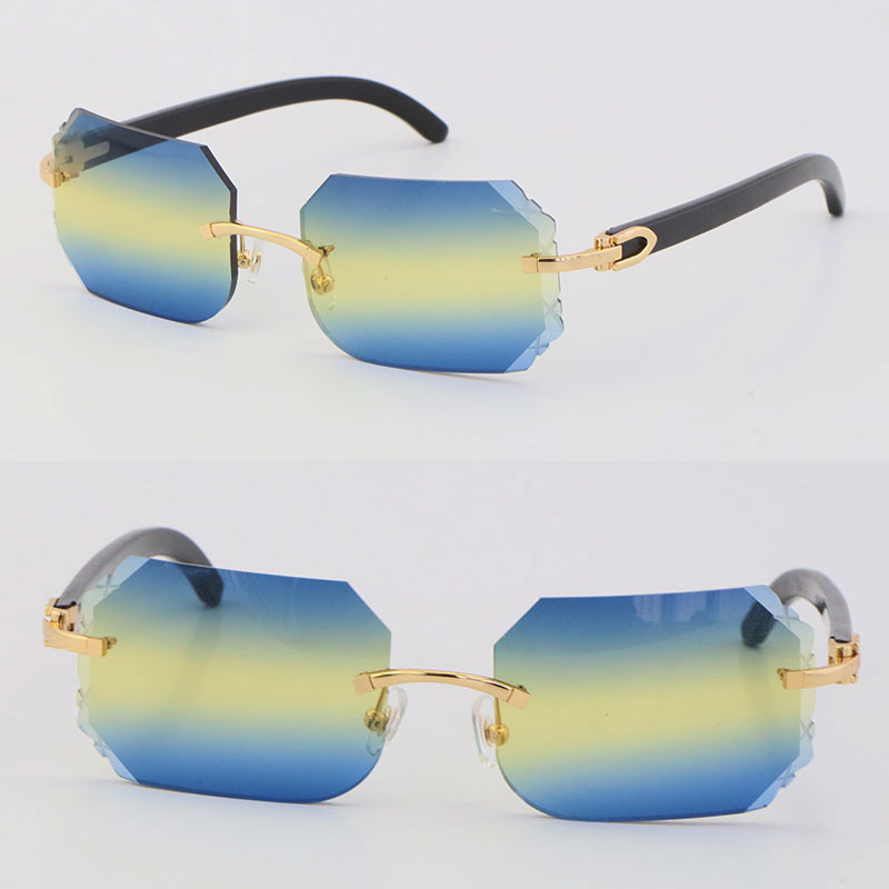 

2022 New Rimless Sunglasses T8200768 Black Buffalo Horn Sun glasses Fashion C Decoration 18K Gold Frame Large Square Frame male and female UV400 Lens