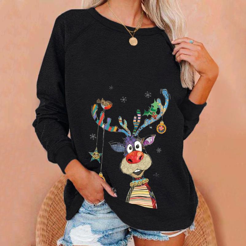 

Women's Hoodies & Sweatshirts Winter O-neck Christmas Print Long-sleeved Sweatshirt Casual Blouse Sudaderas Pullover Tops Pull Femme Moletom, Black