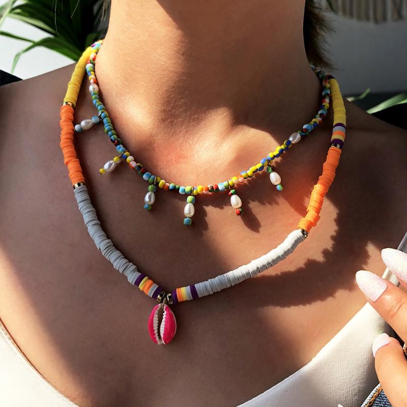 

Chokers Bohemian Sugar Colorful Candy Shell Pendant Necklace For Women Beads National Vintage Charms Choker Jewelry Friendship