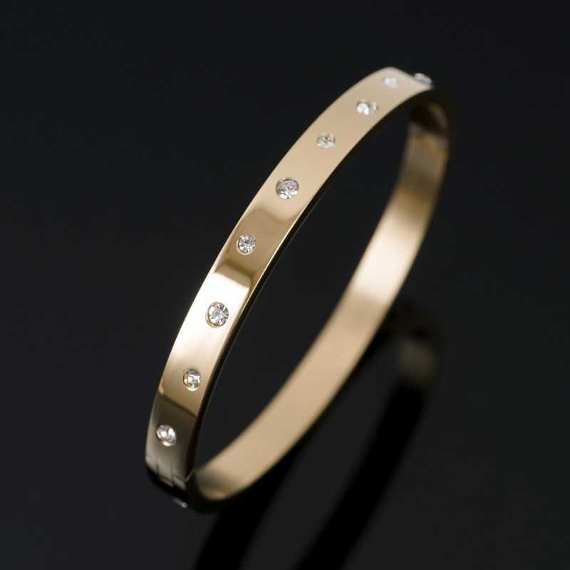 

Luxury Golden Women Bracelet Stainless Steel Love Bangles for Men Female Crystal Wedding Couple Jewelry Gifts Q0719