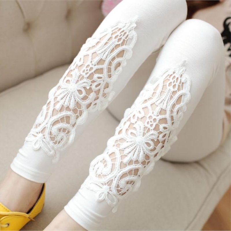 

Hollow Out Cotton Legging Lace Diamond Print Flower Leggins Mid Waist Pant Summer Pants Women Knitted Fitness Legging, K055hollow black