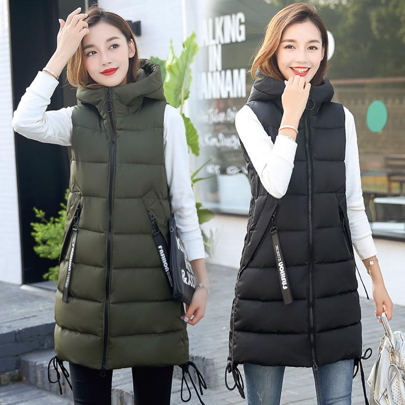 

Women's Vests Brieuces Autumn Winter Vest Women Waistcoat 2021 Female Sleeveless Jacket Hooded Warm Long Coat Colete Feminino, Black;white