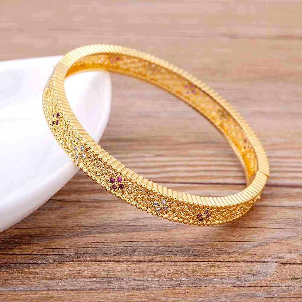 

Luxury 14 Styles Famous Brand Jewelry Gold Color Copper Zircon Bracelets & Bangles Female Hollow Crystal Bangle Gift