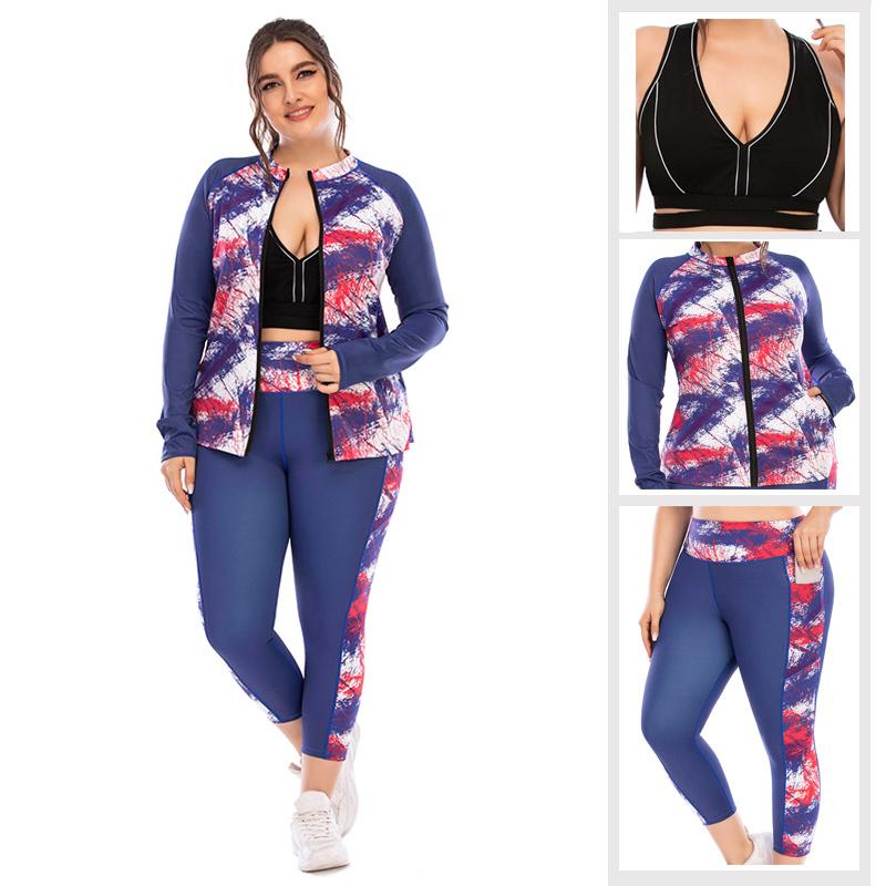 

Plus Size Women Sports 3PCS Set Quick Dry Yoga Set High Waist Pants+Bra+Coats Fitness Gym Clothing New Outdoor Running Suit 3XL, Black yoga bra 01