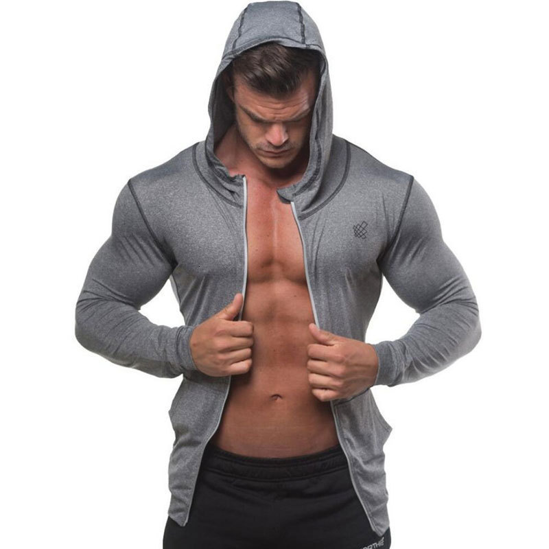 

2021 Men Bodybuilding Hoodie Gyms Fitness Tight Zipper Sweatshirt Man Autumn New Casual Hooded Jacket Male Jogger Workout Clothing 0gyk, Dark grey