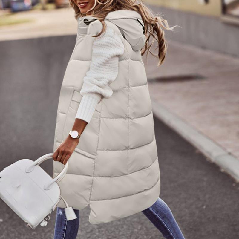 

Women's Vests Long Winter Coat With Hooded Sleeveless Warm Down Pockets Quilted Vest Jacket Female Thick Waistcoat, Black;white