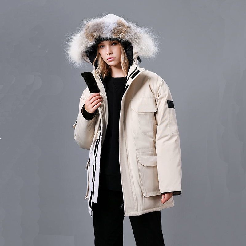 

French Women winter down bomber jacket chaquetas thicken wolf fur fluffy hoodie hoodies coat manteau outdoor classic windproof warm parkas Size XS-2XL E1017, Dustbag