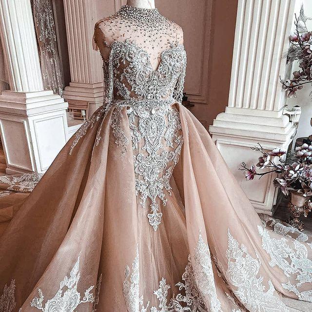 

2021 Plus Size Arabic Aso Ebi Luxurious Crystals Mermaid Wedding Dresses Lace Beaded Bridal Dresses Illusion Sheer Neck Wedding Gowns ZJ205, Black