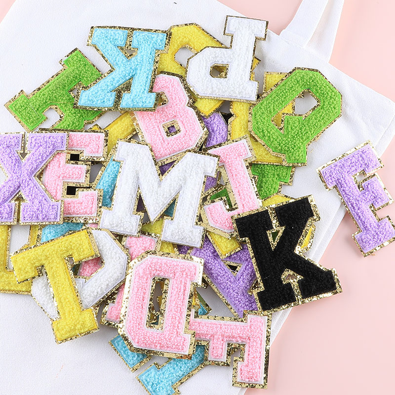 

A-Z Felting Sticker Large Pink Towel English letter Patches for Clothes Embroidery Appliques Clothing name Diy Craft Accessories