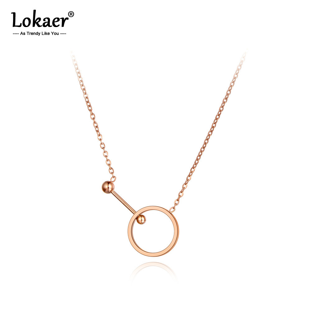 

Lokaer Temperament Geometric Circular Ball Necklace Titanium Steel Rose Gold Color Clavicle Chain Simple Neckalce N20240