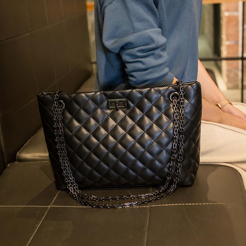

2021 Fashion Shoulder Bags For Women Handbags Large Capacity Soft PU Leather Diamond Lattice Schulter Taschen Sac A Dos Femme, Black