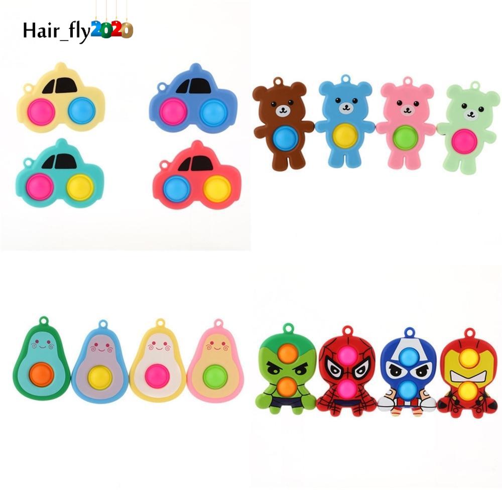 

Rainbow Cartoon Fidget Bubble Toys Key Chain Children's Car Avocado Pioneer Cartoon POO-ITS Puzzle Autism Stress Relief Toys Keyring Pandent FY08