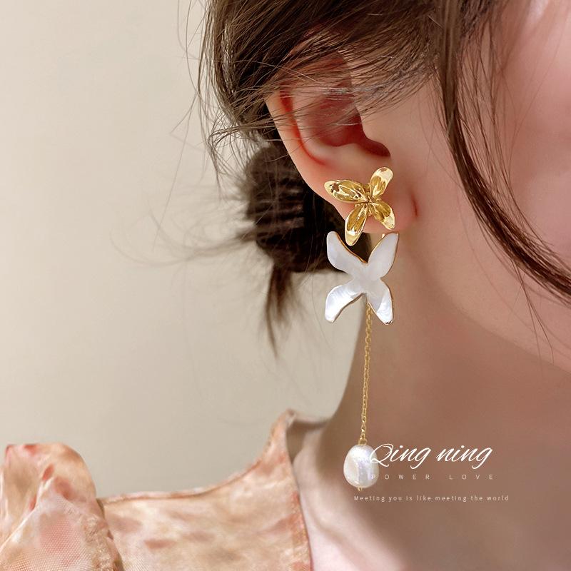 

Dangle & Chandelier Design Sense Girl Jewelry Korean Fashion Zircon Tassel Flower Asymmetric Earrings Temperament High For Women.