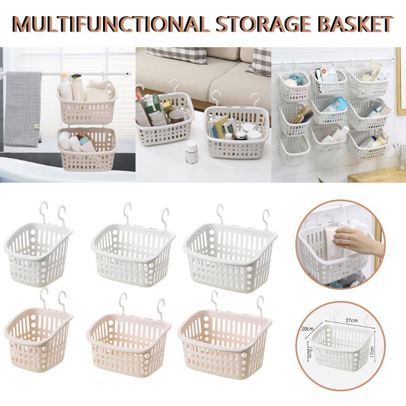 

Plastic Hook Basket Hanging Rack Shower Storage Basket With Hook For Bathroom Kitchen Wall Shelf Storage Holder Container #40