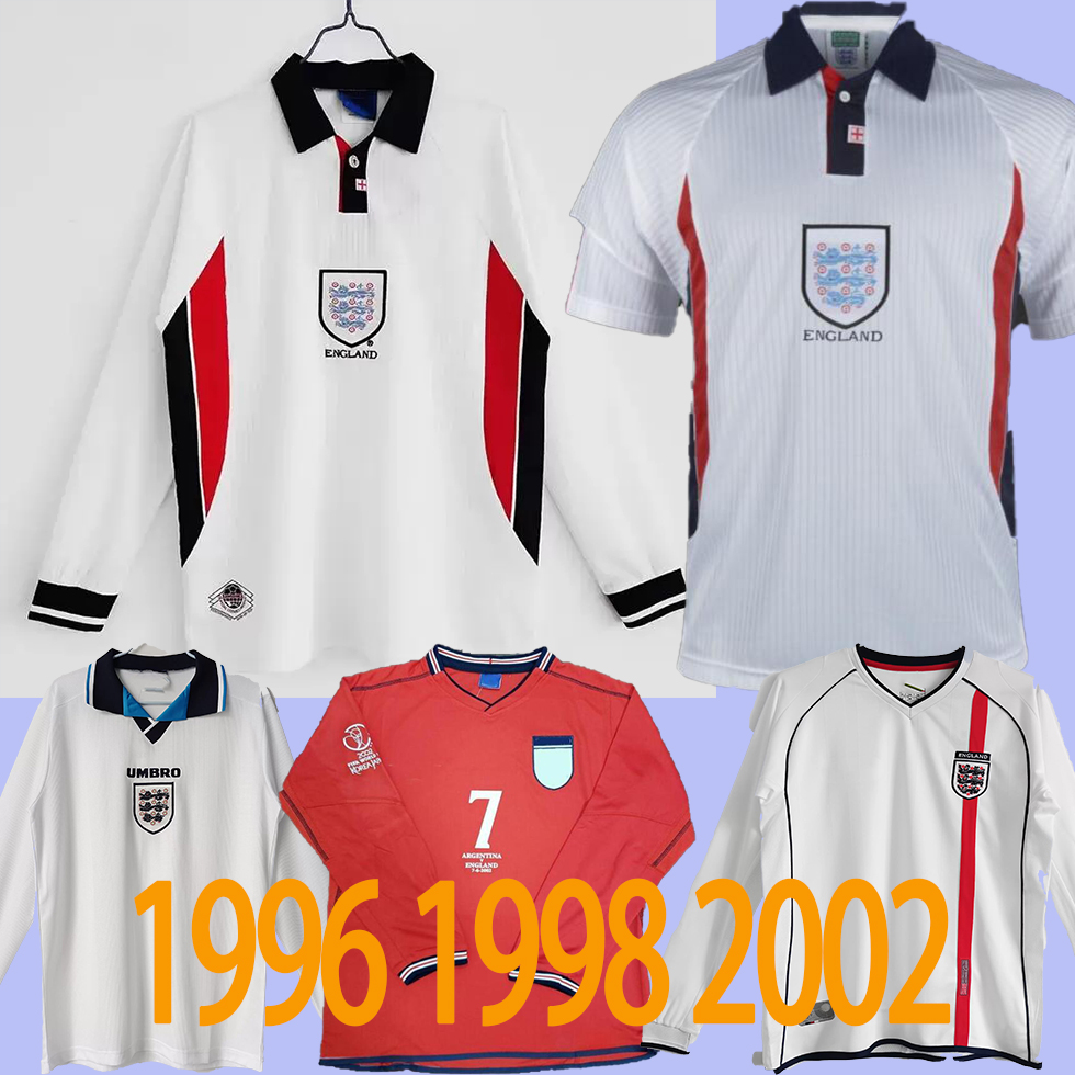 

96 98 2002 World cup Beckham Soccer Jerseys home away Sheringham Scholes Owen 1996 1998 2004 2006 Beckham Shearer Football Shirt Running Jerseys, 2004 home