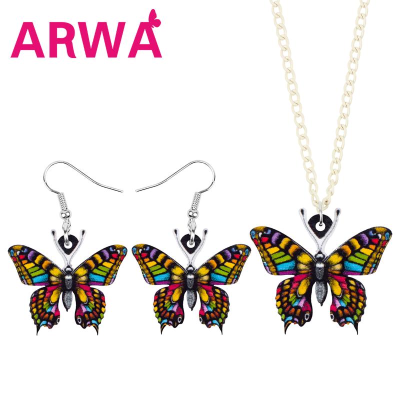 

Earrings & Necklace ARWA Acrylic Colorful Butterfly Jewelry Sets Lovely Animal Insect For Women Kids Funny Party Gifts Decoration, Silver