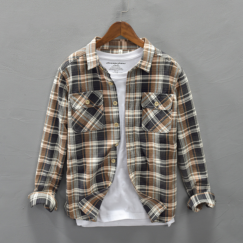 

2021 New Men's Plus Leisure Size Male Plaid Shirts 100% Cotton Autumn Hot Casual Flannel Chess Long Sleeve Shirt Y3437 Ez0o, Yellow