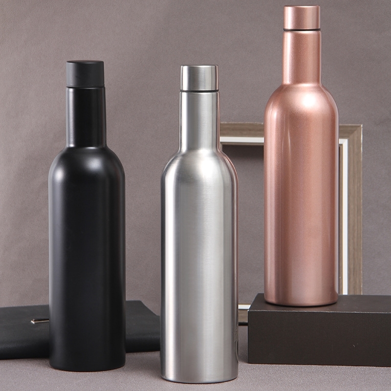 

New double-layer 304 stainless steel thermos red wine bottle outdoor sports kettle bingba cup, Black