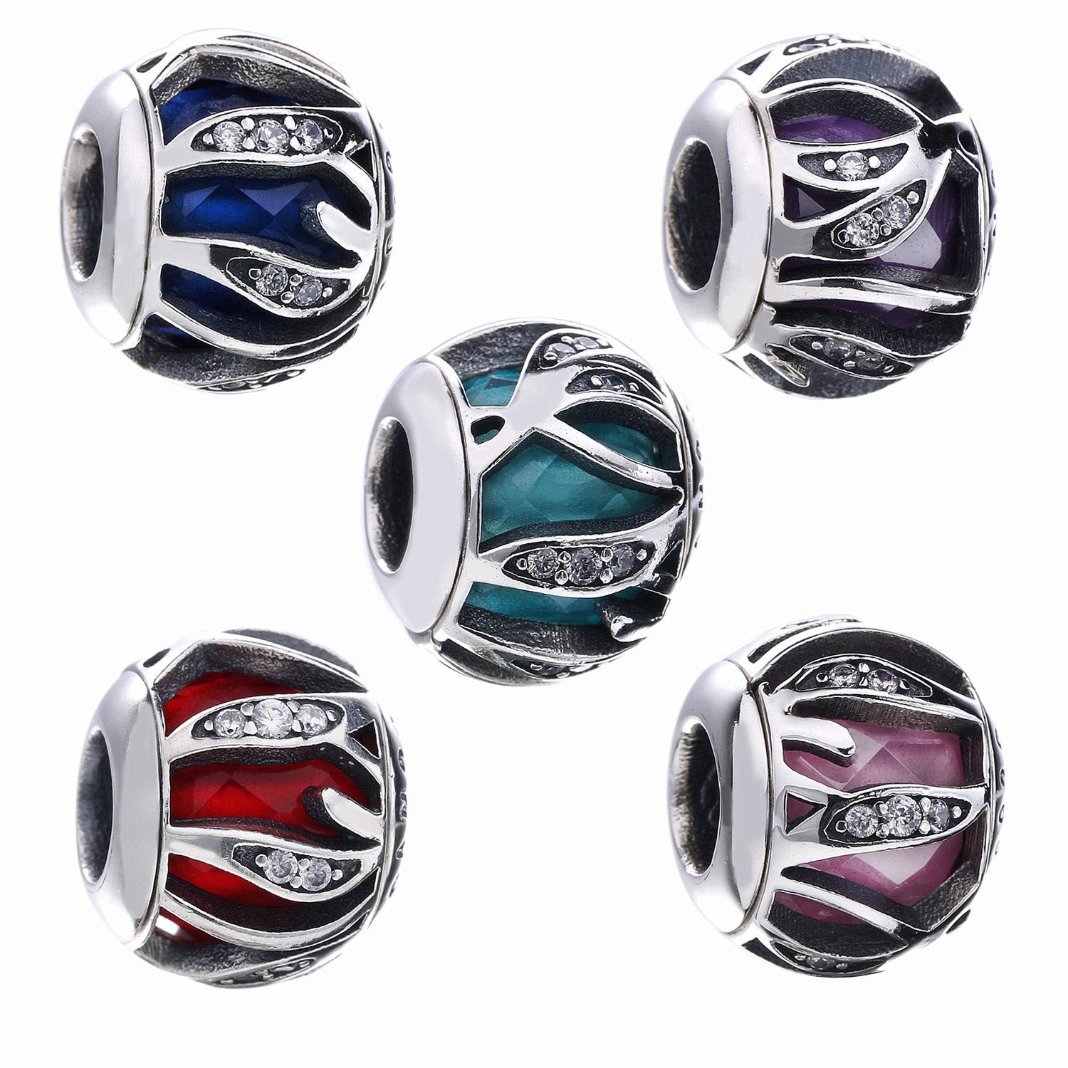 

100% 925 Sterling Silver Nature's Radiance Cubic Zirconia Charm Bead For European Style Jewelry Bracelets and Necklaces