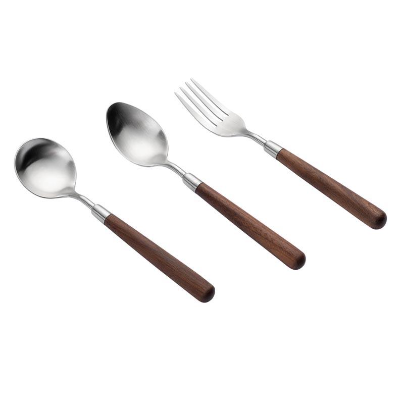 

Dinnerware Sets Stainless Steel Tableware Spoon Soup And Fork Dark Walnut Wood Handle Luxury Style High Class Mat Finish