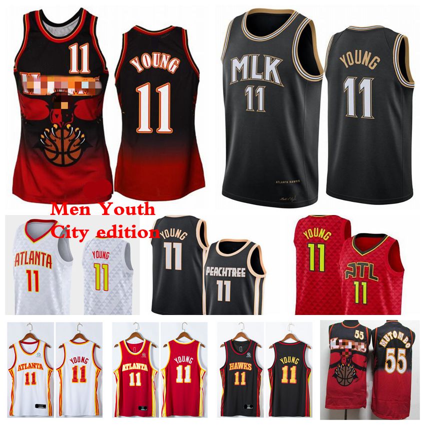 

Atlanta Hawks Men Kids Trey 11 Young Basketball Jersey Dikembe 55 Mutombo Jerseys 2021 City Blue edition Red White Youth S-3XL, Black;red