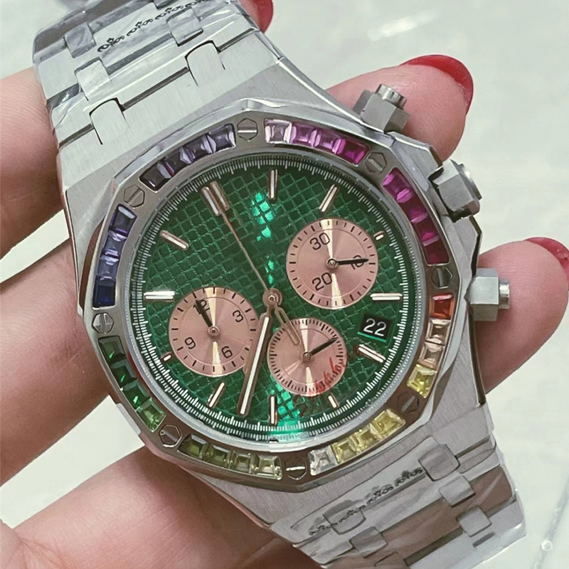

Men Watch 42mm Diamond Quartz Movement Watches High Quality Luminous Calendar Wristwatches waterproof montre de luxe, Color 3
