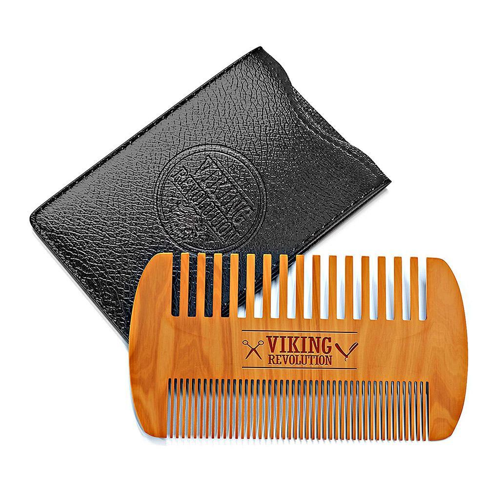 

Amazon Hot Fine & Coarse Teeth Double Sides Wood Combs with PU Case Custom LOGO Wooden Hair Comb Dual Action Beard Comb