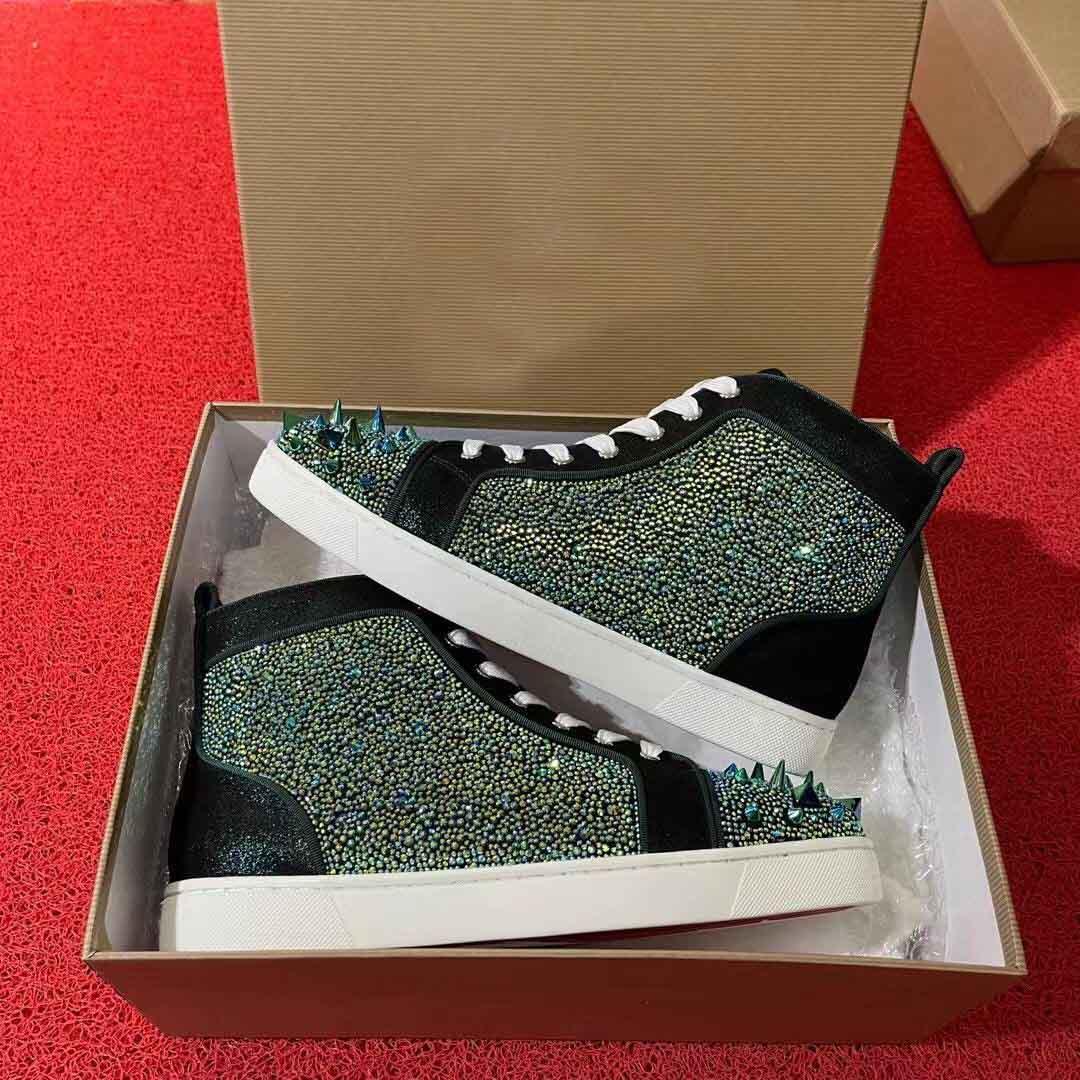 

Perfect Brands Pik & Strass High Top Sneaker Shoes Women,Men Red Bottom Casual Walking Nice Quality Couple Outdoor Sports EU35-47, As is shown in