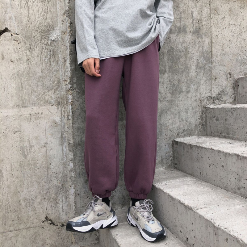 

2021 New Winter Plus Veet Sweatpants Men's Warm Fashion Casual Men Streetwear Loose Straight Trousers Mens Joggers Track Pants Xu7m, Purple