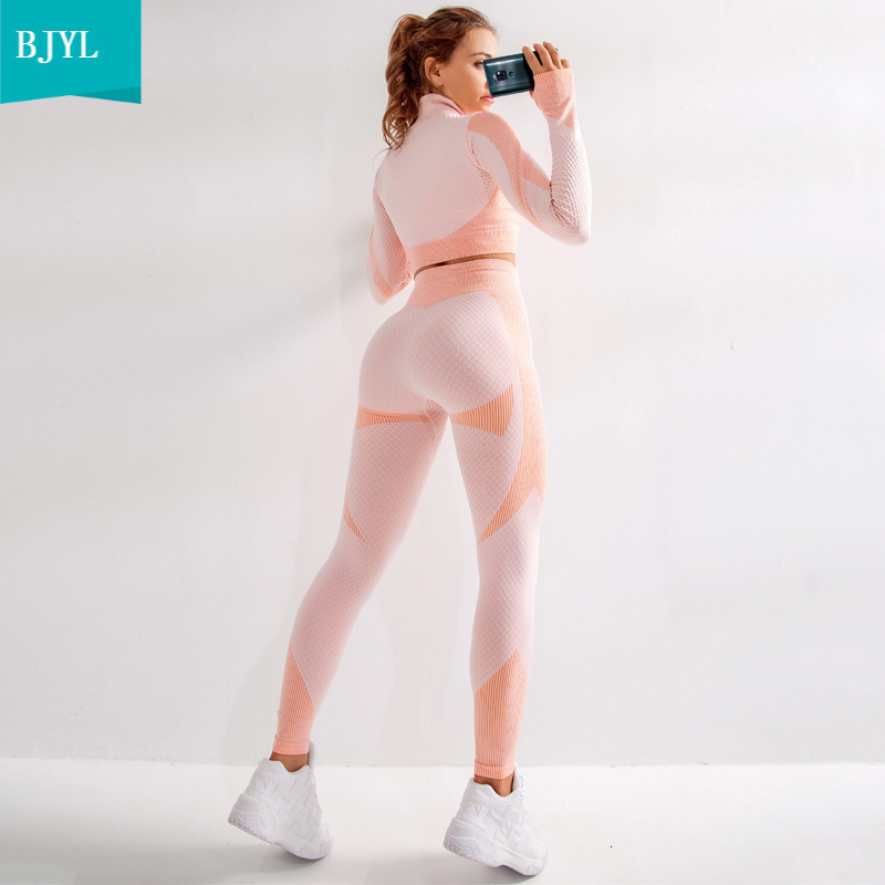 

2021 New Sexy Women Clothes Seamless Set Fitness Leggings+long Sleeve Crop Top Gothic Suit Tracksuit Active Wear Gym Leggings Pants Pi9e, Pink pants