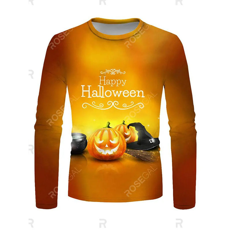 

Halloween Men's Pumpkin Pattern Happy Halloween Crew Neck T-Shirt, Black