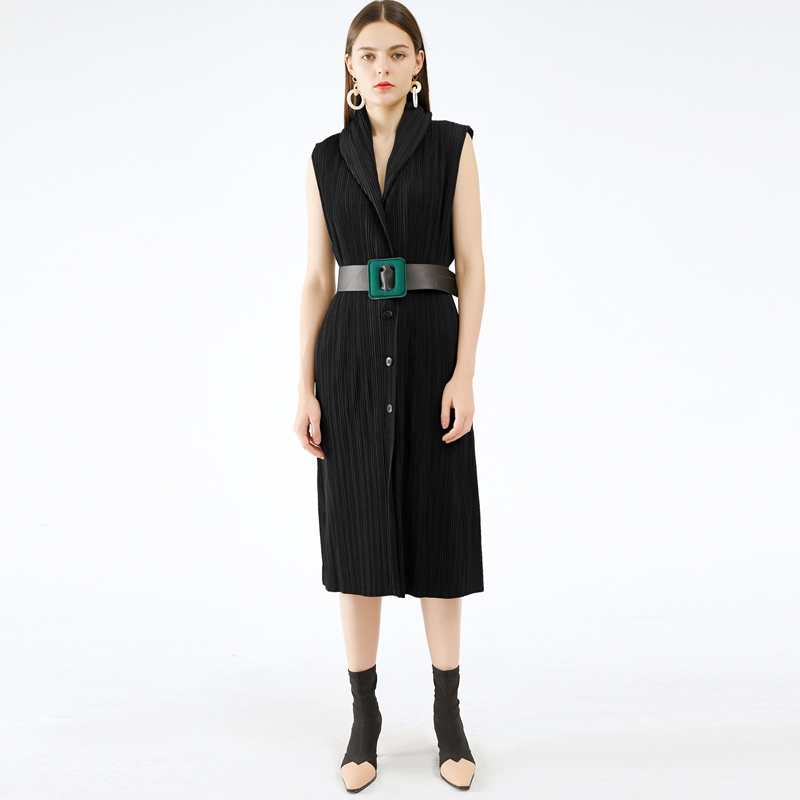 

2021 New Autumn Winter Sleeveless Jacket Plus Size Women Korean Style Waistcoat Loose Long Pleated Veats Padded Coats Rr7x, Dark grey