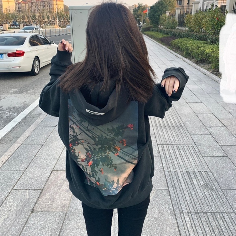 

2021 New Hoodie Flowers Rose Print Women Men Essentials Sweatshirt Loose Ovesized Hip Hop Cotton Kanye West Essential Pullover X86d, Black