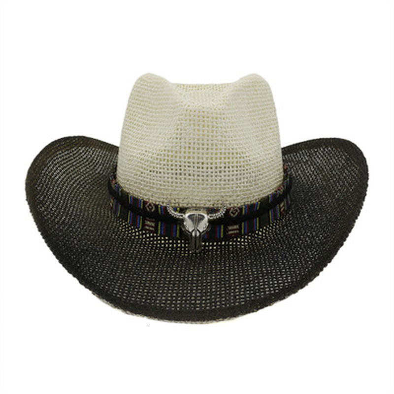 

2021 New Sun Straw Natual Raffia Handmade Luxury Panama Band Belt Cow Head Western Cowboy Men Women Summer Hats 08i2