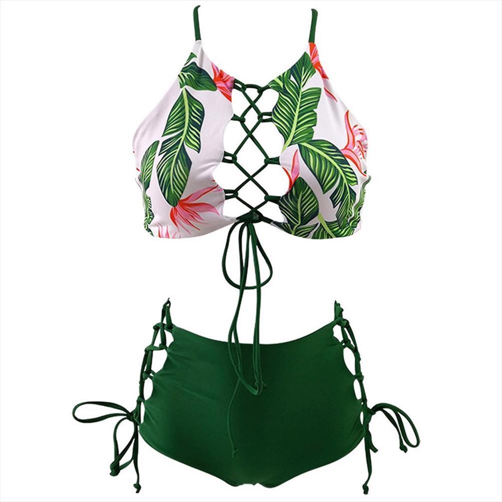 

womens two pieces bandage swimsuit female bikinis high waist bathing suit, White;black