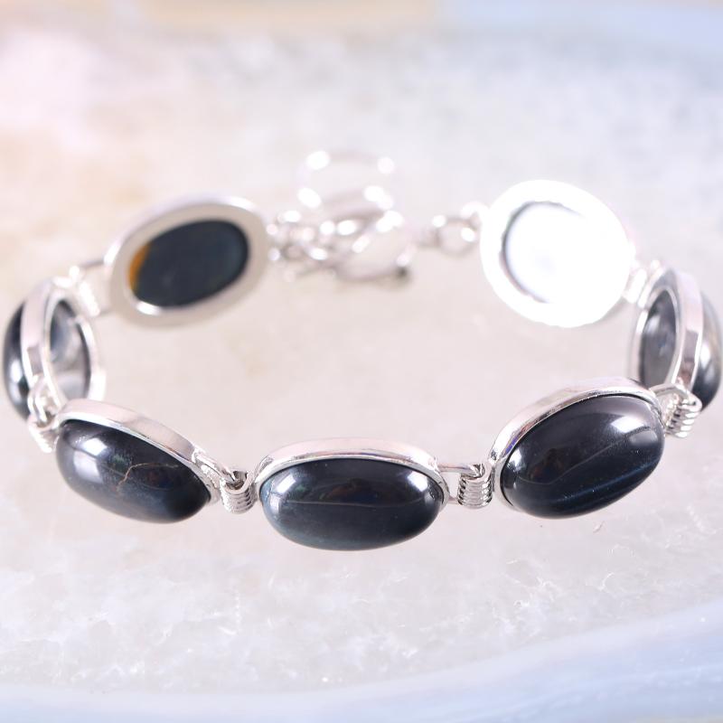 

Link, Chain Handmade Jewelry Bracelet For Women Oval CAB Cabochon Beads Natural Blue Tiger Eye Adjustable 7.5"-9" 1Pcs H866, Black