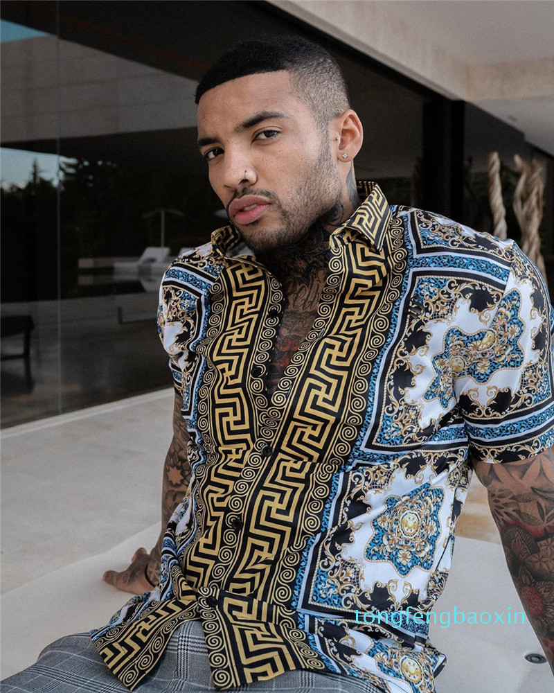 

Fashion- Men' Casual vintage Shirts Short Sleeve Summer Hawaiian Shirt Skinny Fit Various Pattern Man Clothes Cardigan Blouse, As picture