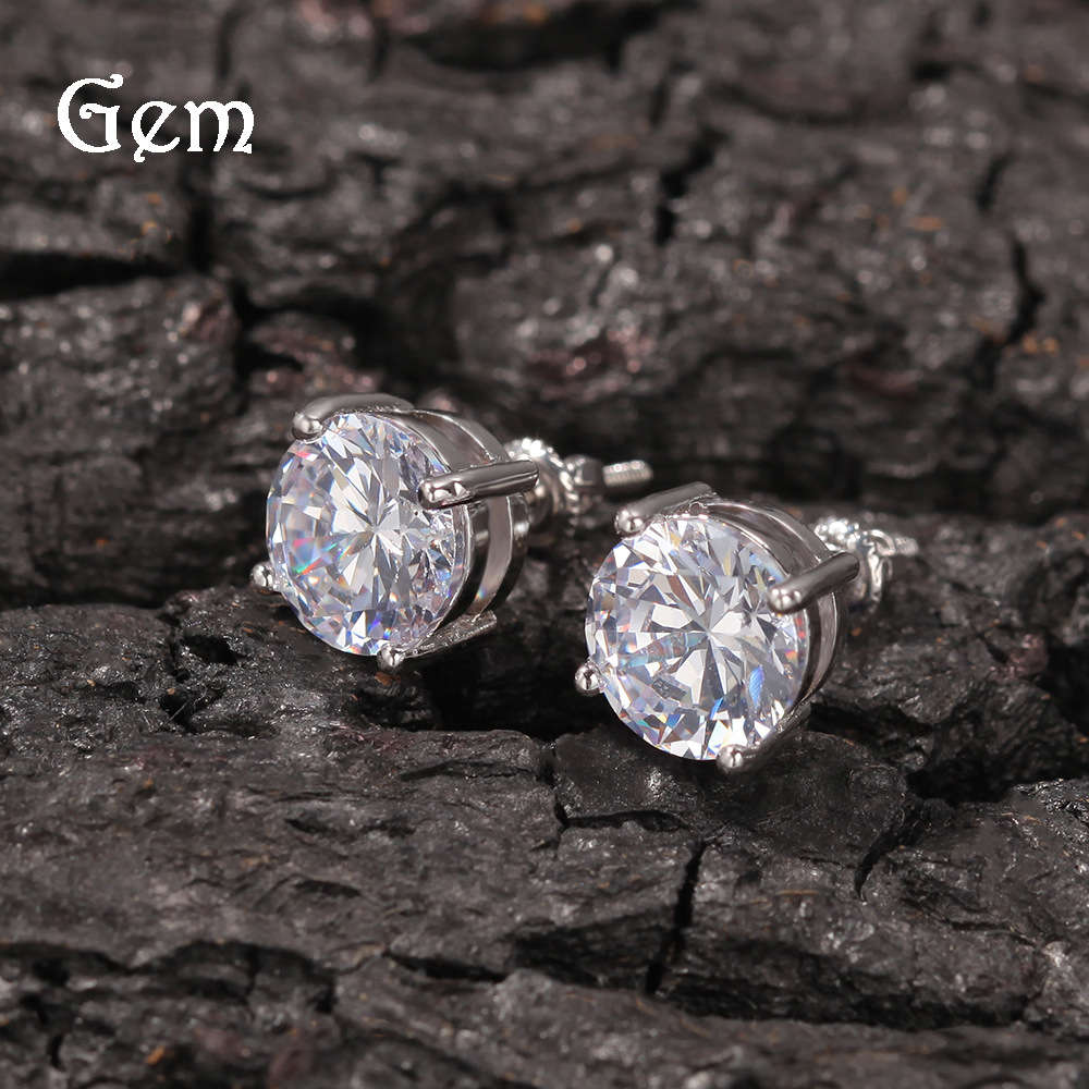 

Ins classic round zircon hip hop Earrings Silver Needle 925 anti allergy earrings for men and women