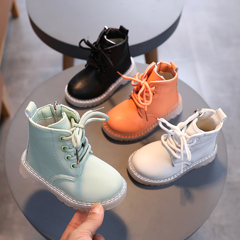 

HKXN New Girls Leather Boots Boys Shoes Spring Autumn PU Children Fashion Toddler Kids Warm Winter 94, White