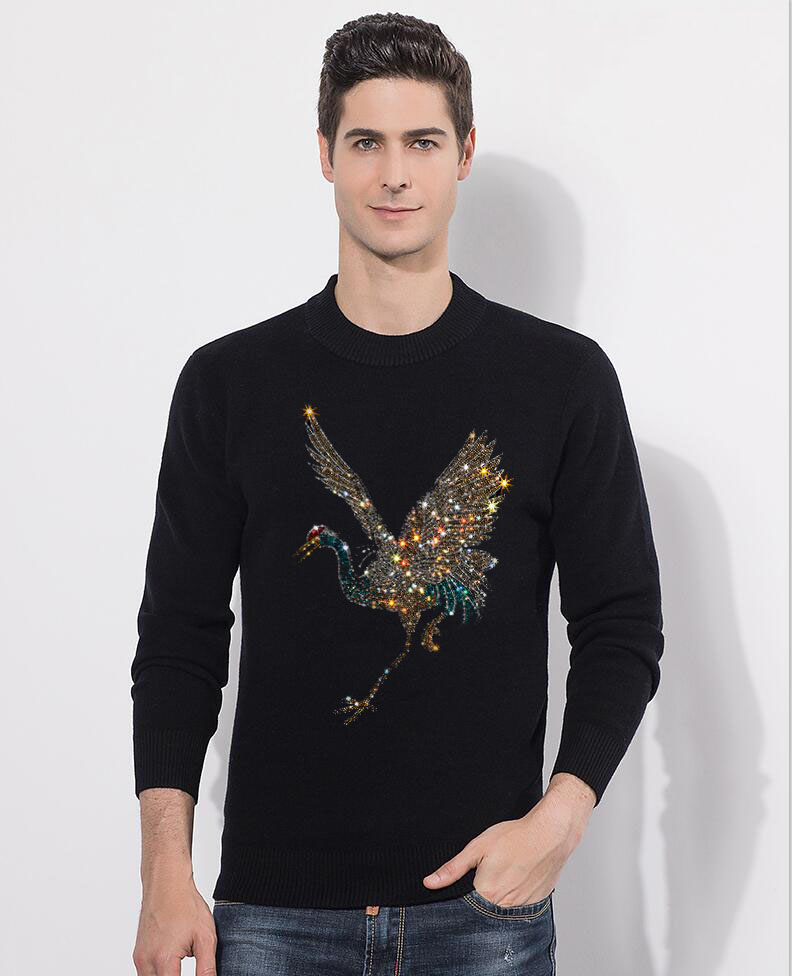 

2021Autumn and Winter Men's Sweater Rhinestone Casual Slim Brand Pullovers, Yellow