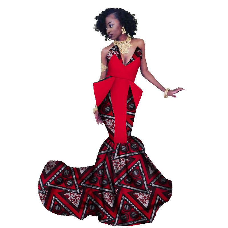 

Summer Africa Dress For Women Mermaid Long Dresses Formal Ankara Fashion Dress African Cotton Print Wax Gown WY1300, Black;gray