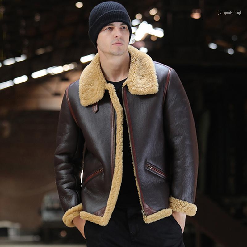 

Sheepskin Fur SANI Shearling Coat Brown Real Thick Winter Warm Natural Jackets For Men Men's Leather & Faux